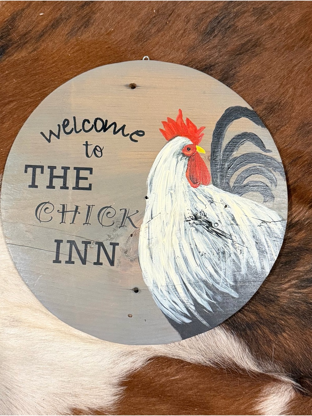 Welcome to The Chick Inn Rooster Wall Art - White and Red